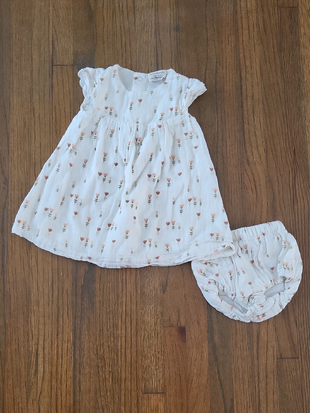 Children's Cream Floral Muslin Dress with Bloomers - Baby
